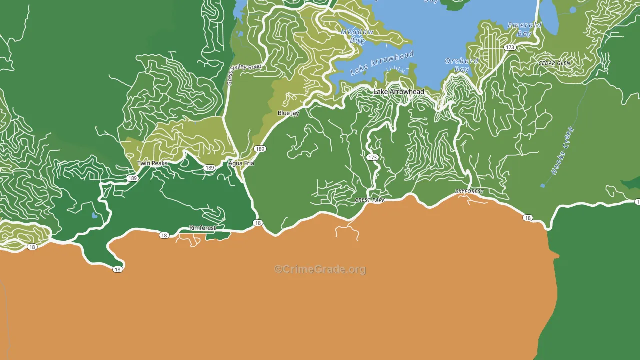 Crest Park, CA Map of Vehicle Theft Rates