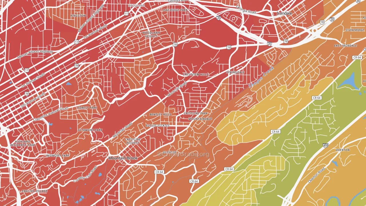 Crestline, Birmingham, AL Map of Vehicle Theft Rates