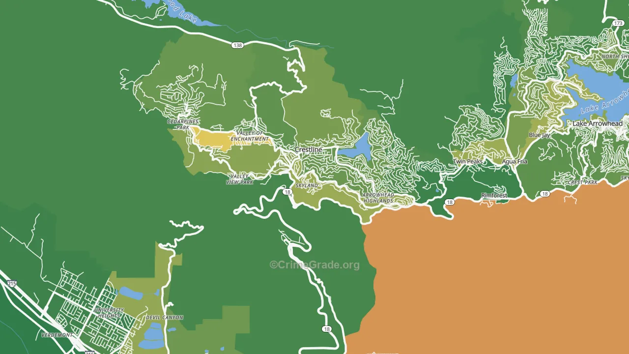 Crestline, CA Map of Vehicle Theft Rates