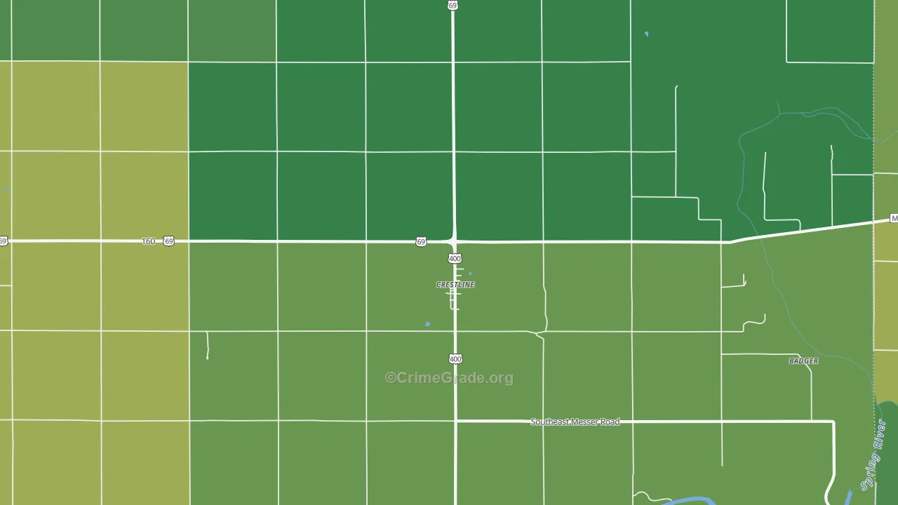 Crestline, KS Map of Vehicle Theft Rates
