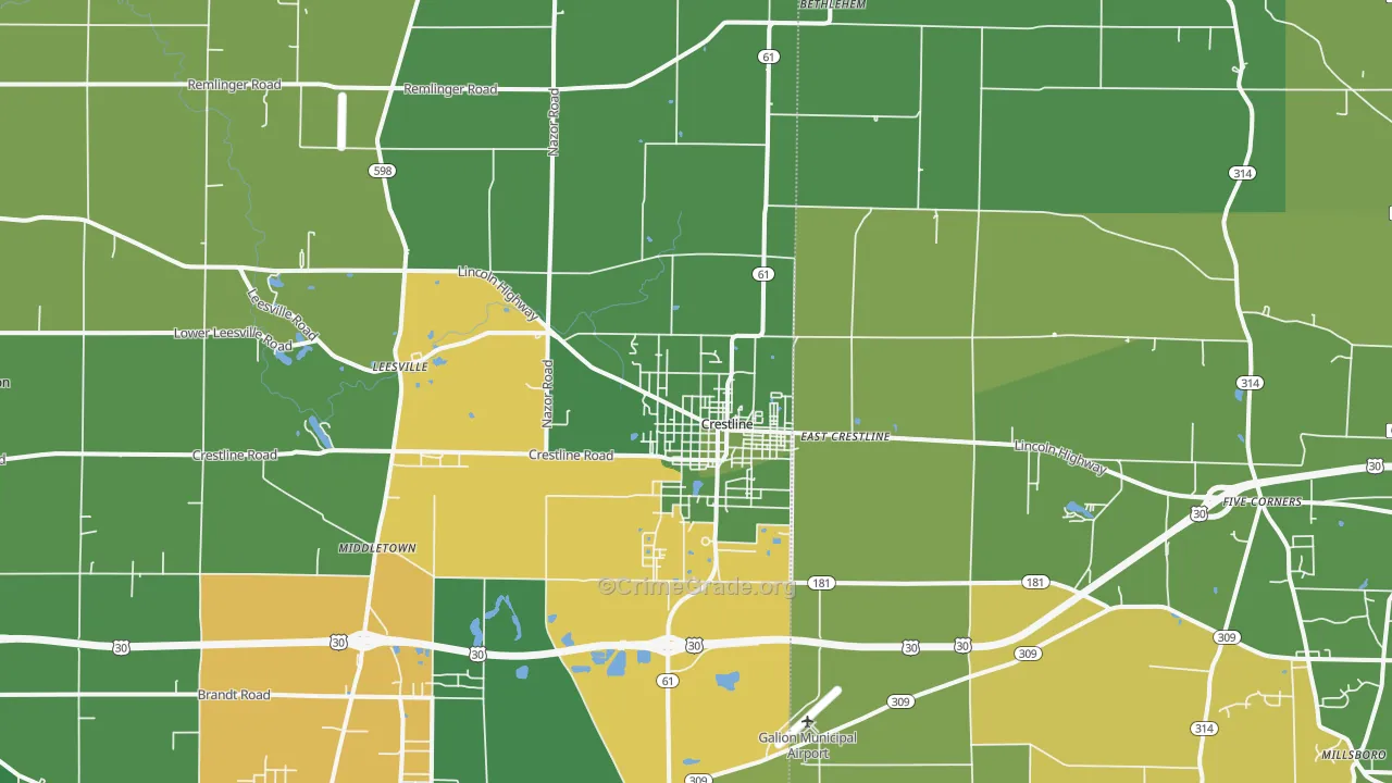 Crestline, OH Map of Vehicle Theft Rates