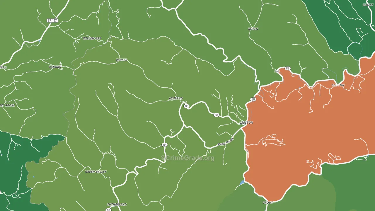 Creston, NC Map of Vehicle Theft Rates