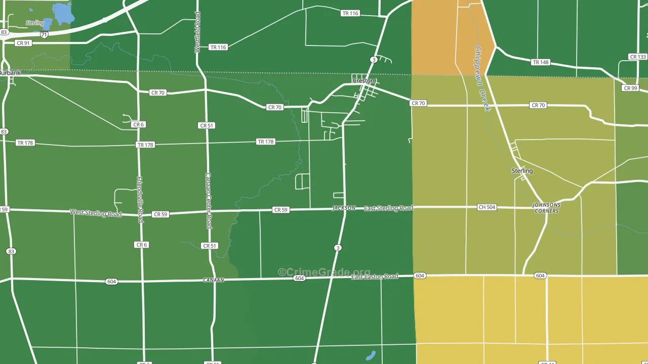 Creston, OH Map of Vehicle Theft Rates