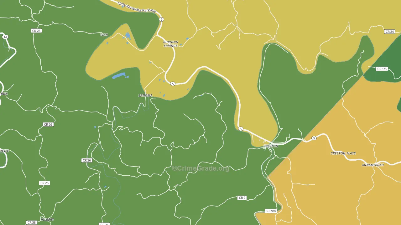 Creston, WV Map of Vehicle Theft Rates
