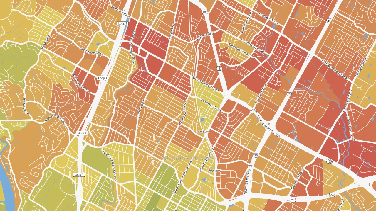 Crestview, Austin, TX Map of Vehicle Theft Rates