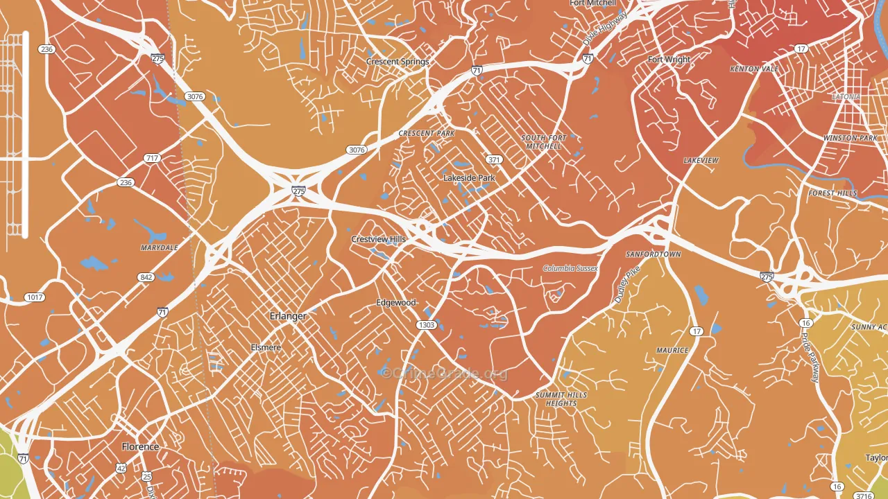 Crestview Hills, KY Map of Vehicle Theft Rates