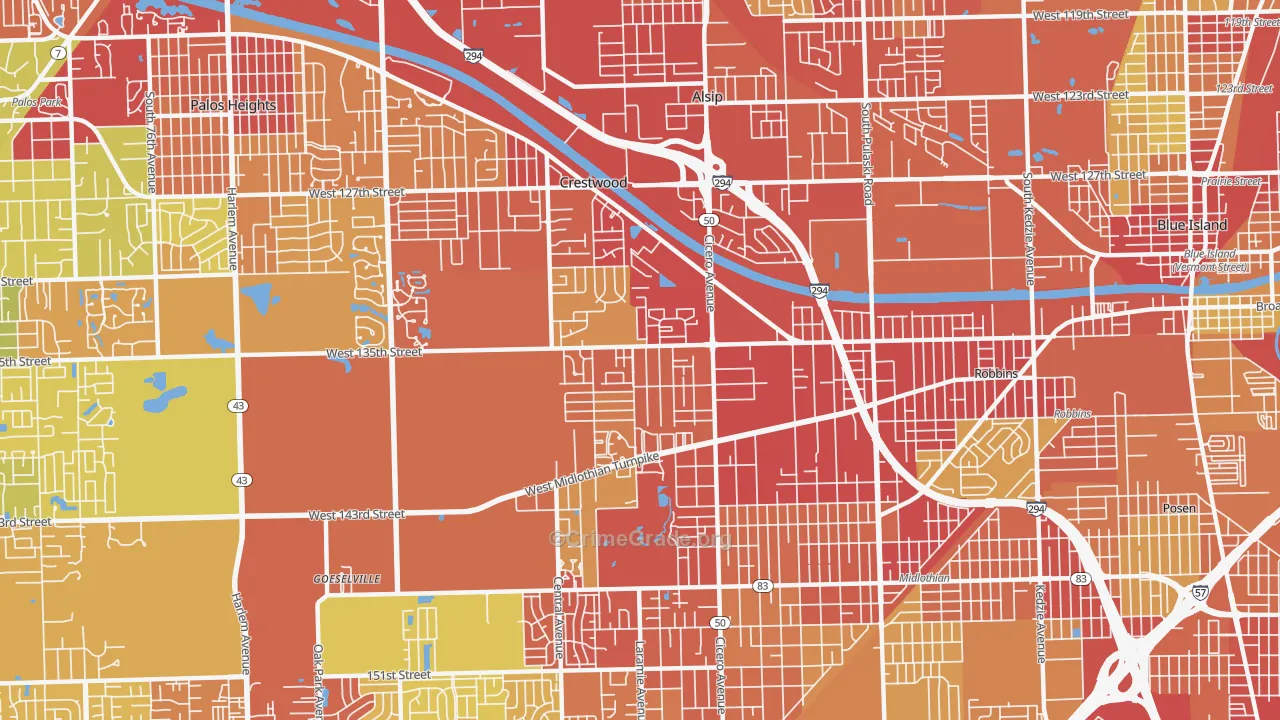 Crestwood, IL Map of Vehicle Theft Rates