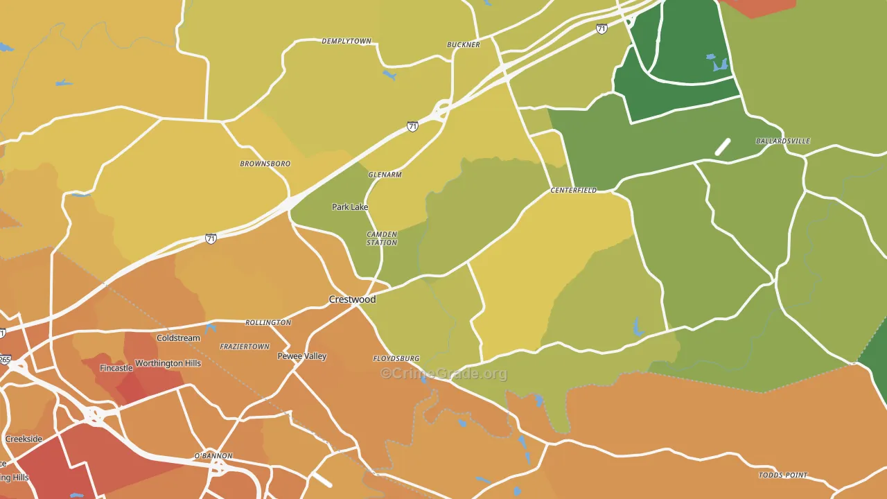 Crestwood, KY Map of Vehicle Theft Rates