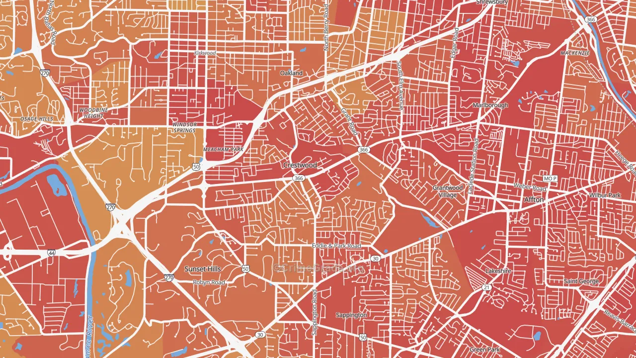 Crestwood, MO Map of Vehicle Theft Rates