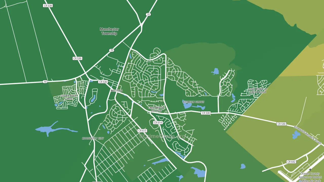 Crestwood Village, NJ Map of Vehicle Theft Rates