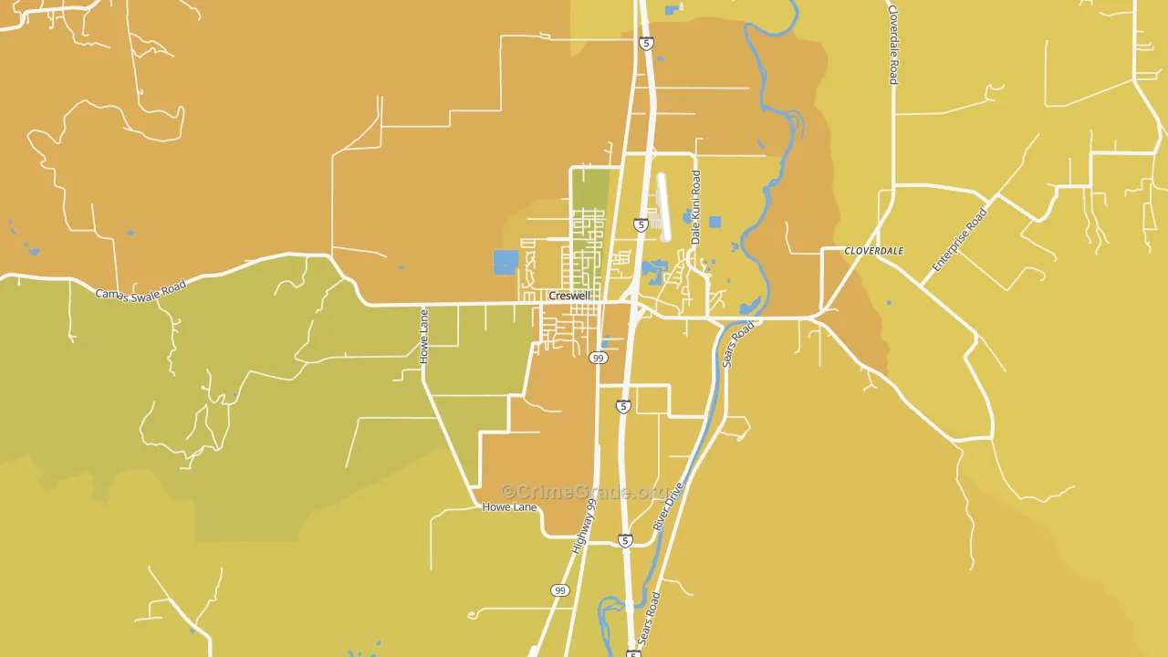 Creswell, OR Map of Vehicle Theft Rates