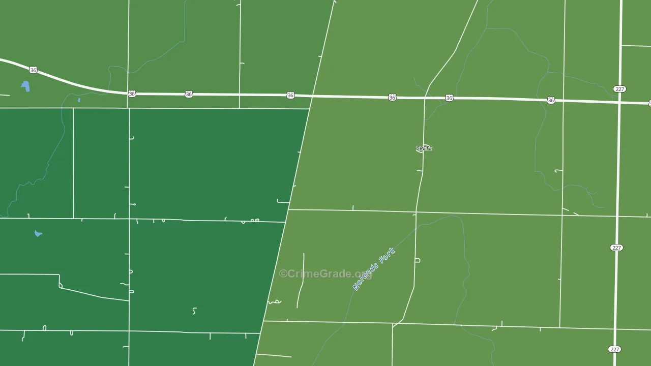 Crete, IN Map of Vehicle Theft Rates
