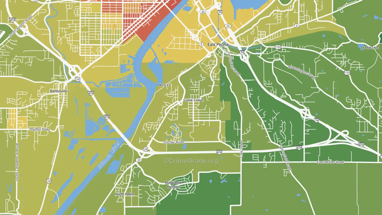 Creve Coeur, IL Map of Vehicle Theft Rates