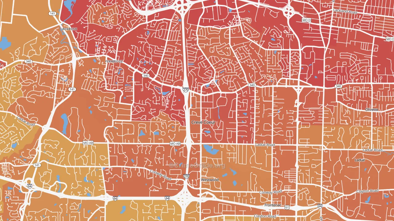 Creve Coeur, MO Map of Vehicle Theft Rates