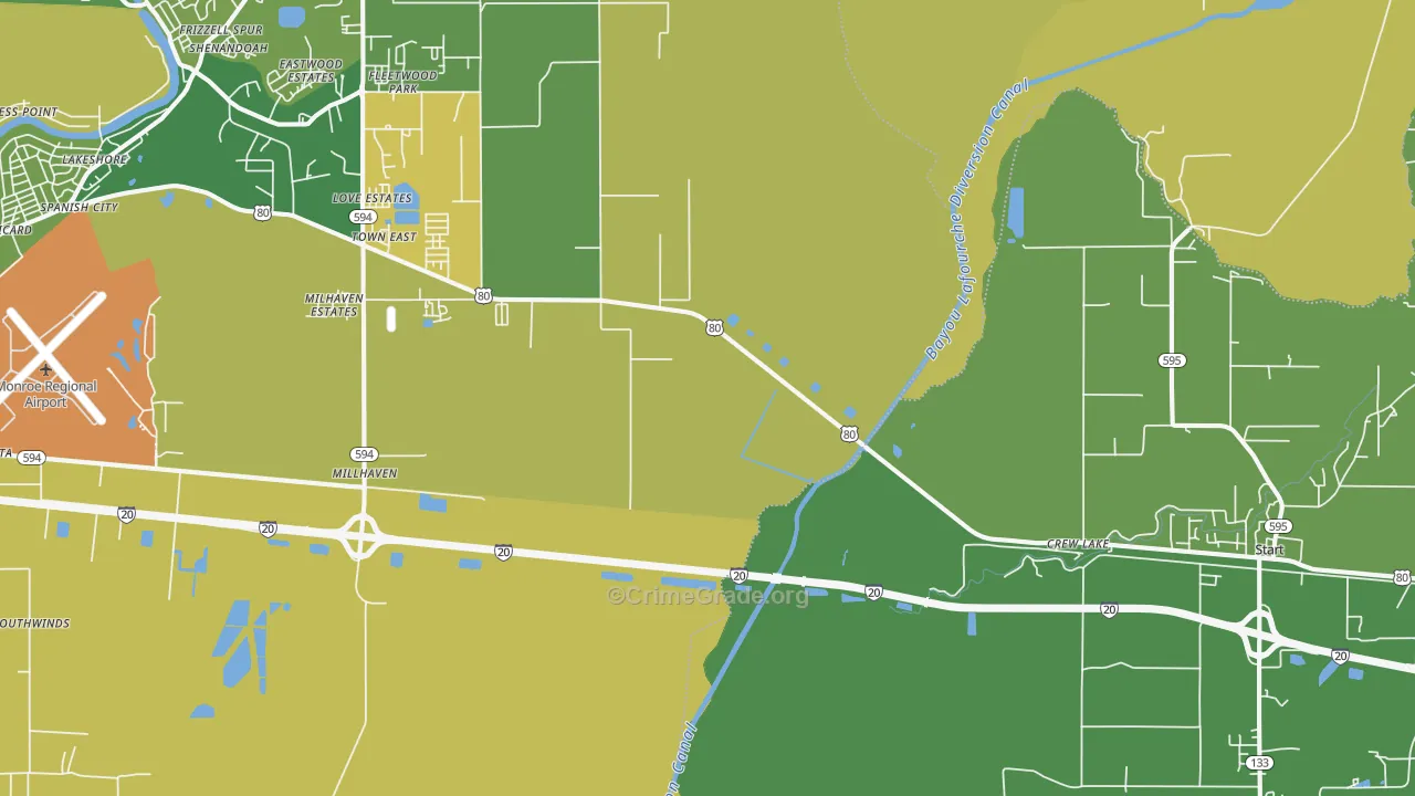 Crew Lake, LA Map of Vehicle Theft Rates