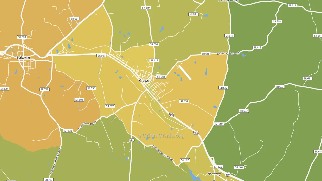 Crewe, VA Map of Vehicle Theft Rates