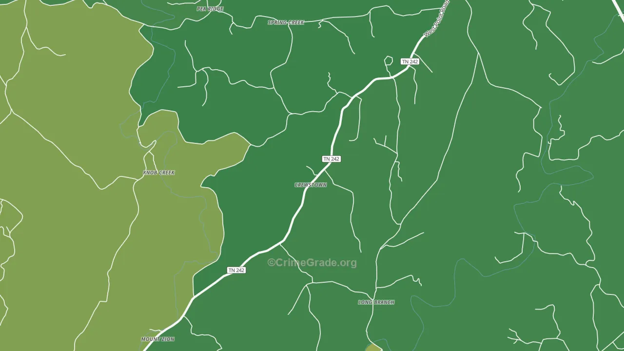 Crewstown, TN Map of Vehicle Theft Rates