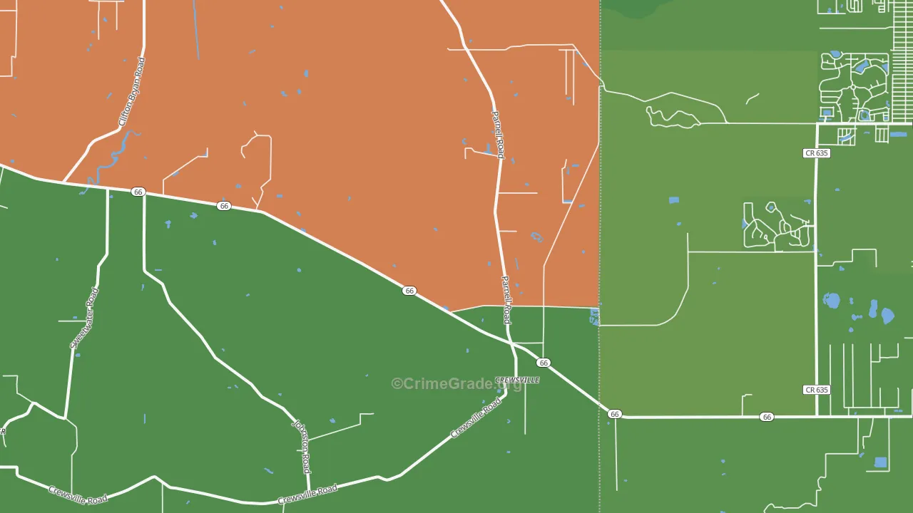 Crewsville, FL Map of Vehicle Theft Rates