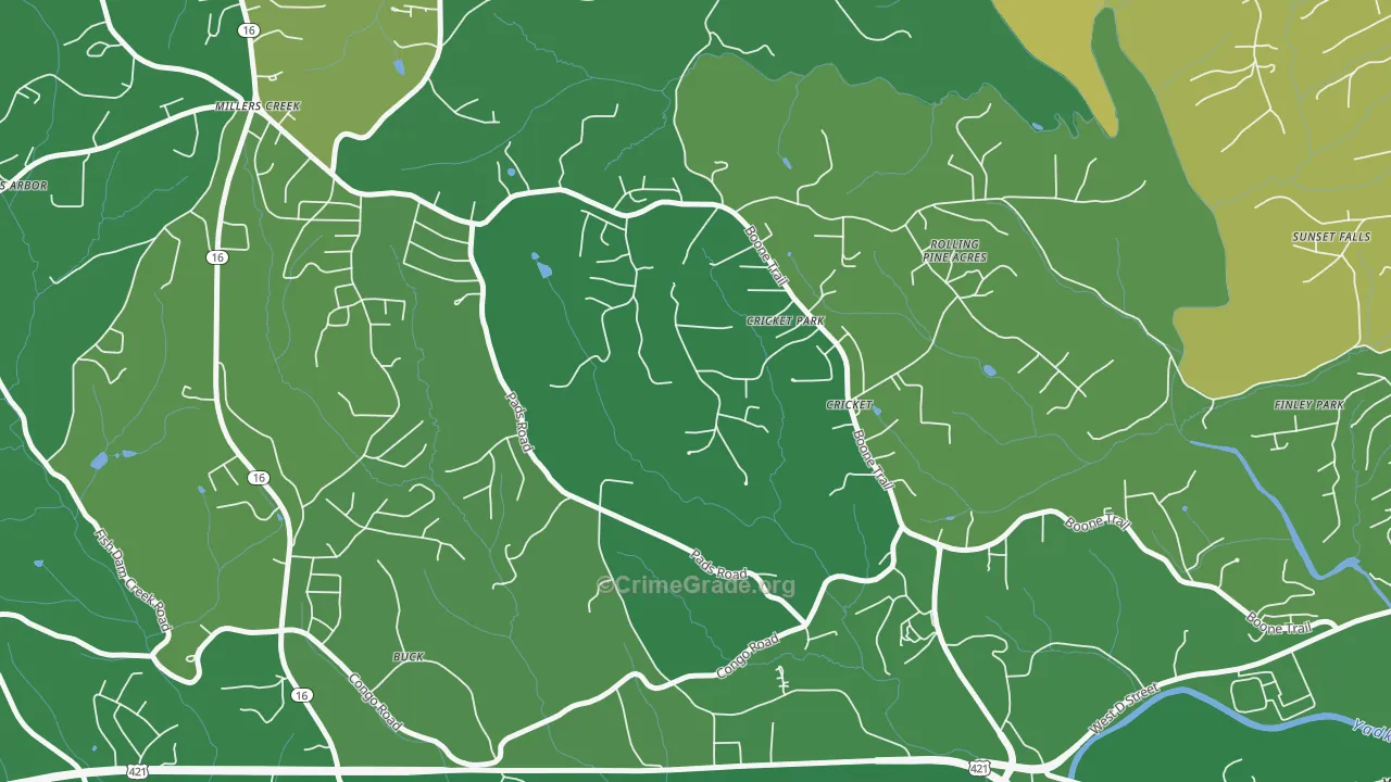 Cricket, NC Map of Vehicle Theft Rates