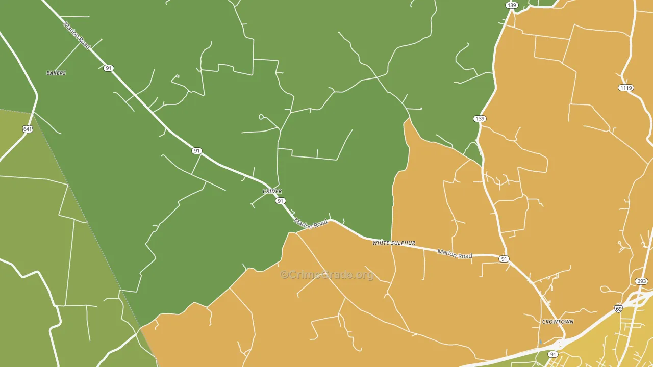 Crider, KY Map of Vehicle Theft Rates