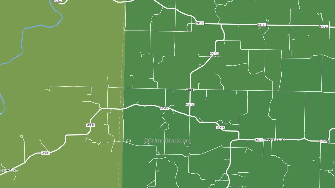 Crider, MO Map of Vehicle Theft Rates