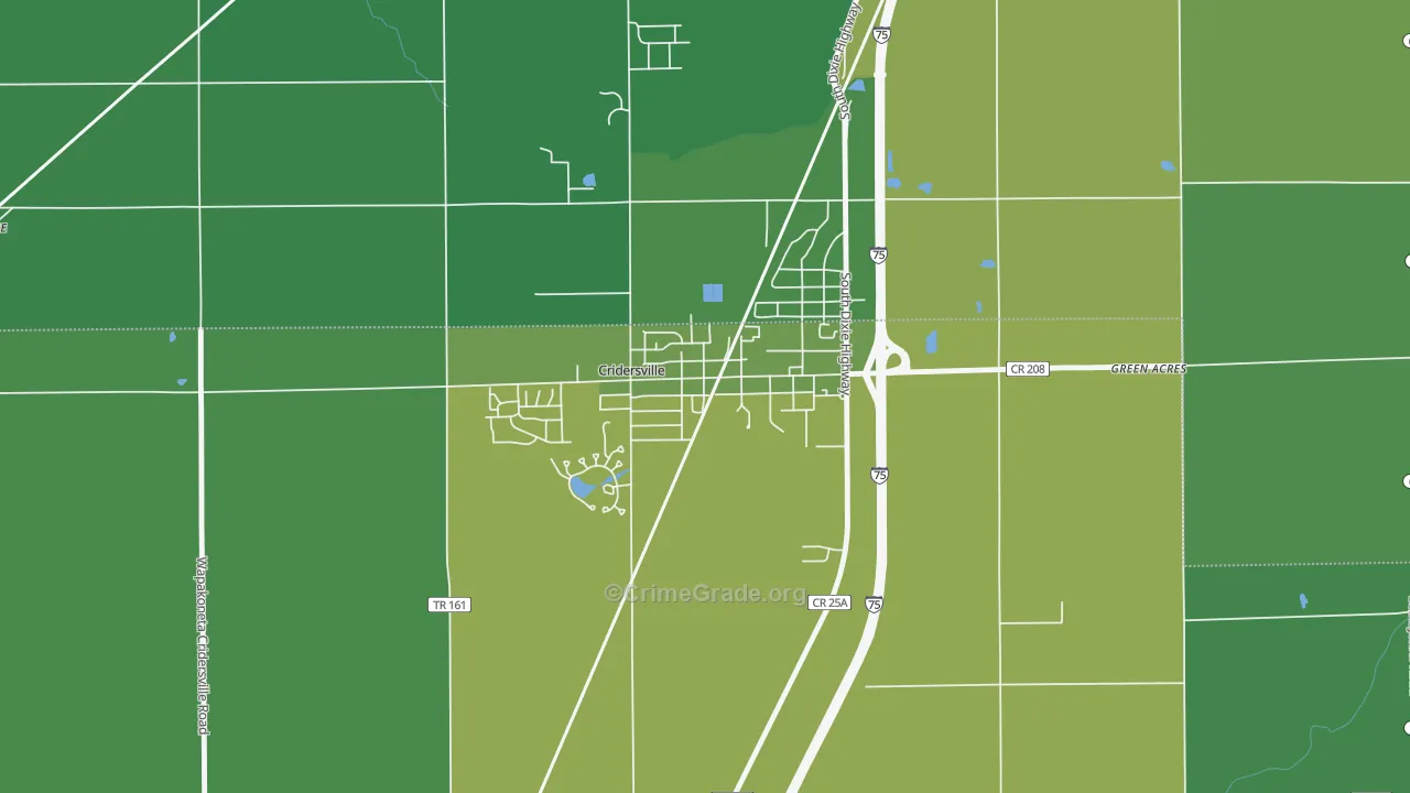 Cridersville, OH Map of Vehicle Theft Rates