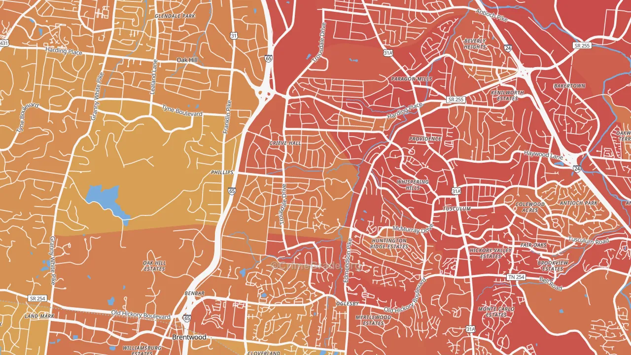Crieve Hall, Nashville, TN Map of Vehicle Theft Rates