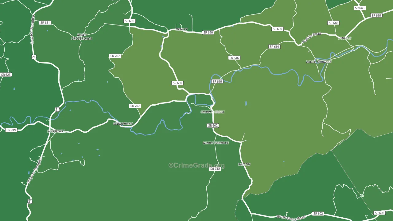 Cripple Creek, VA Map of Vehicle Theft Rates