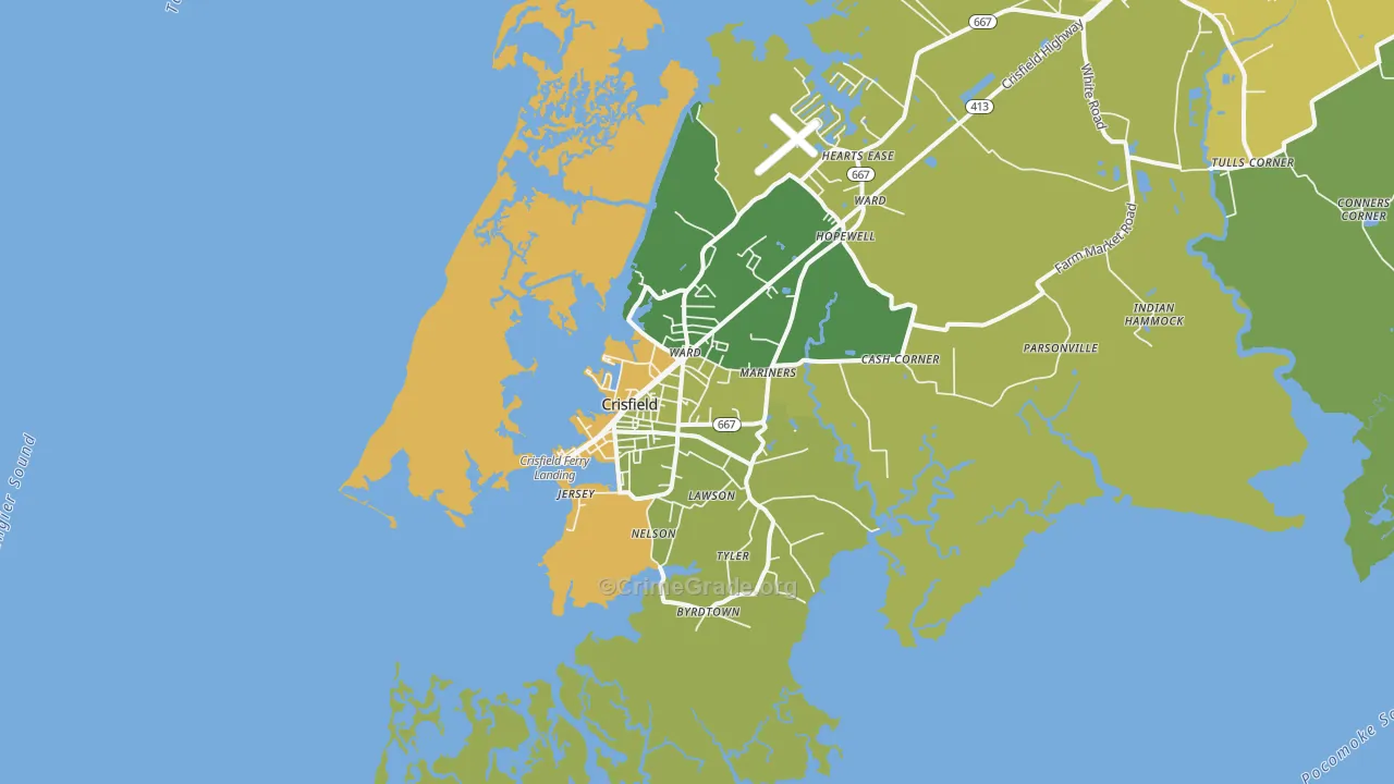 Crisfield, MD Map of Vehicle Theft Rates