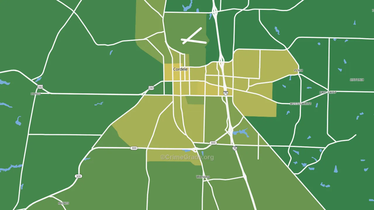 Crisp County, GA Map of Vehicle Theft Rates
