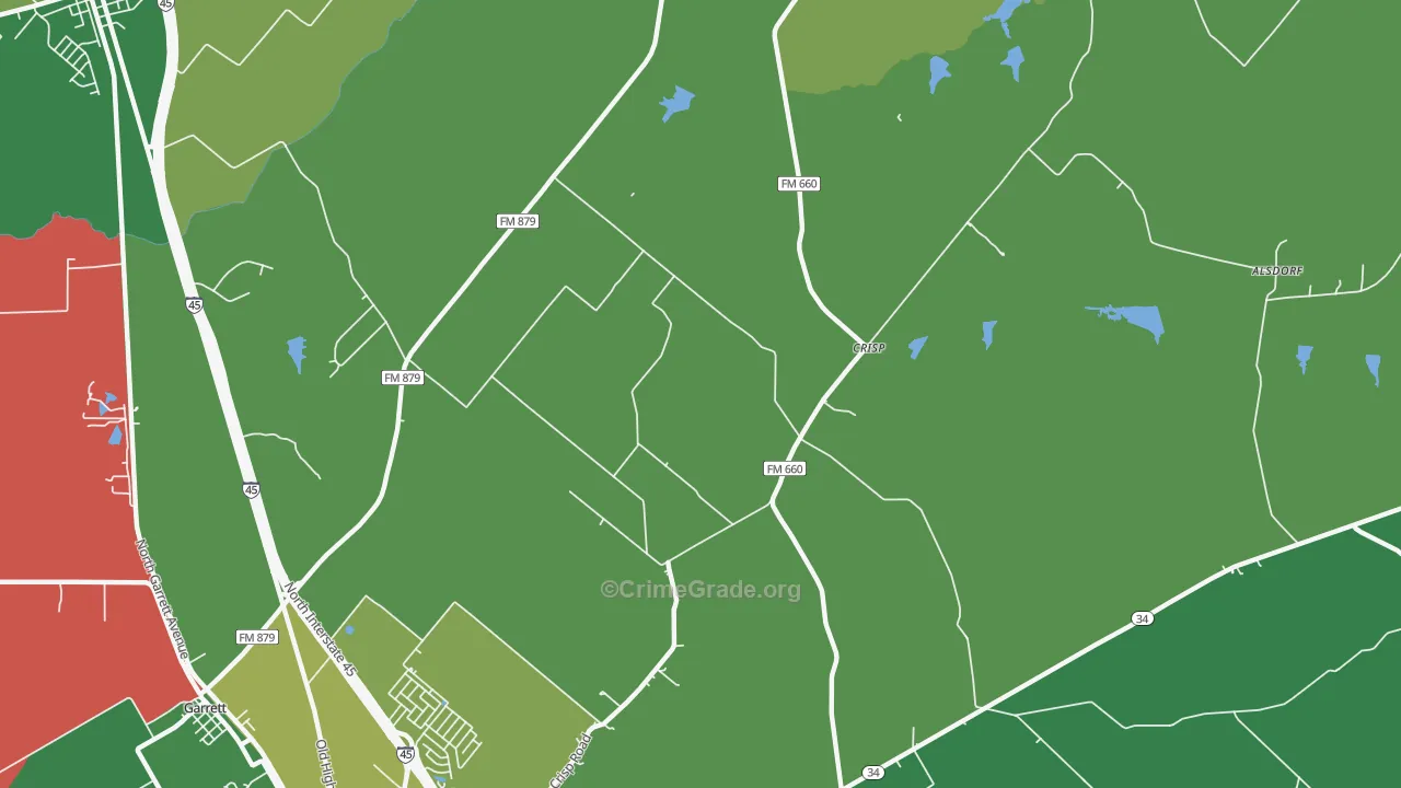 Crisp, TX Map of Vehicle Theft Rates