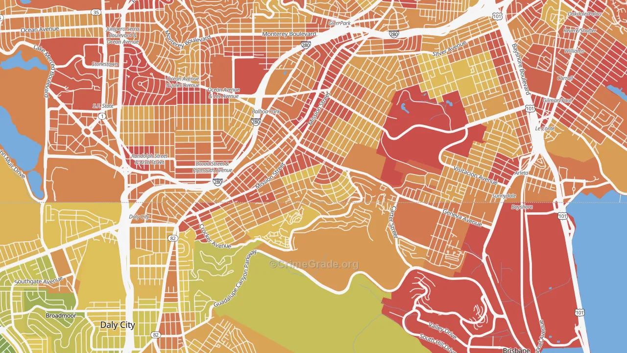 Crocker Amazon, San Francisco, CA Map of Vehicle Theft Rates