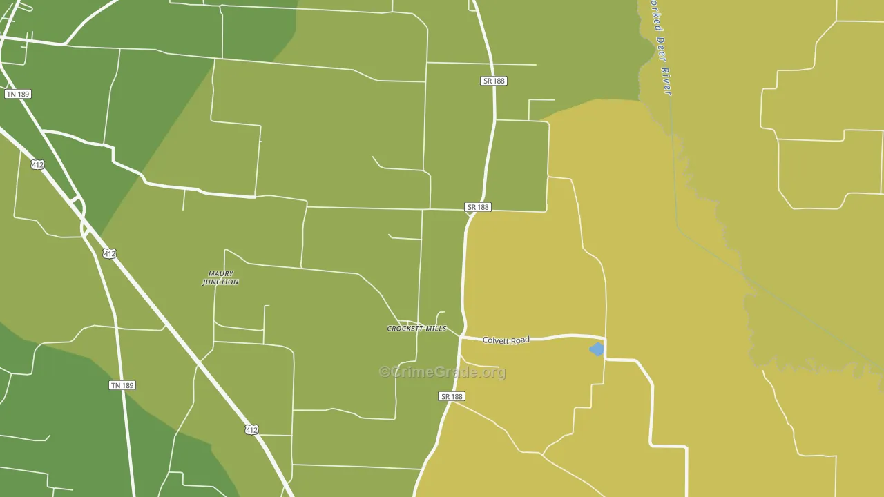 Crockett Mills, TN Map of Vehicle Theft Rates