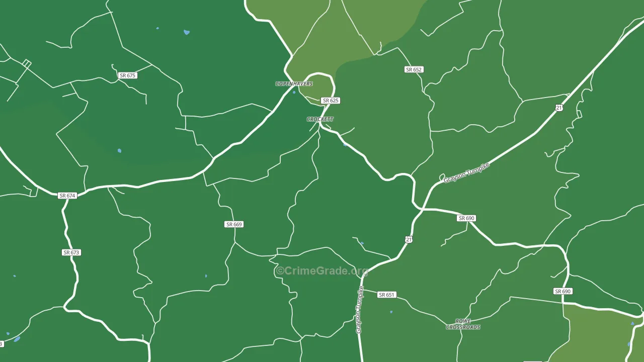 Crockett, VA Map of Vehicle Theft Rates