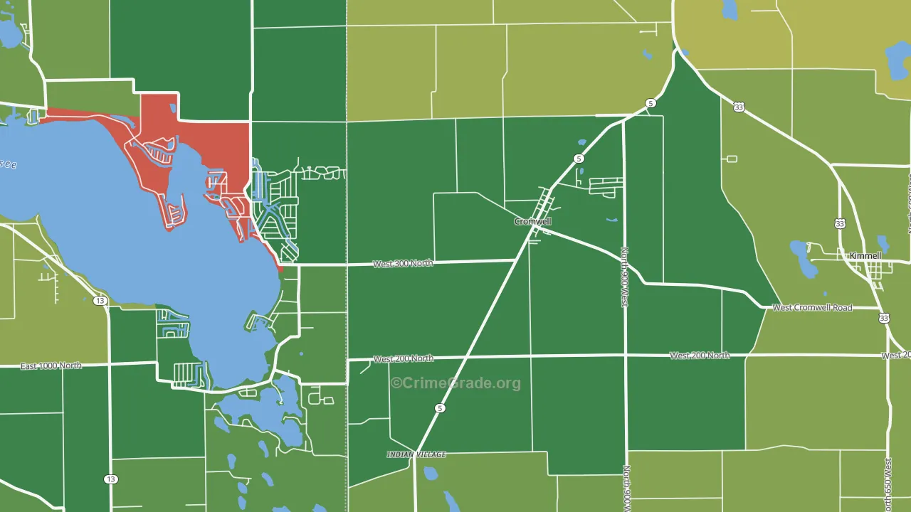 Cromwell, IN Map of Vehicle Theft Rates
