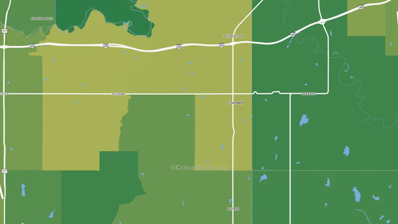 Cromwell, OK Map of Vehicle Theft Rates