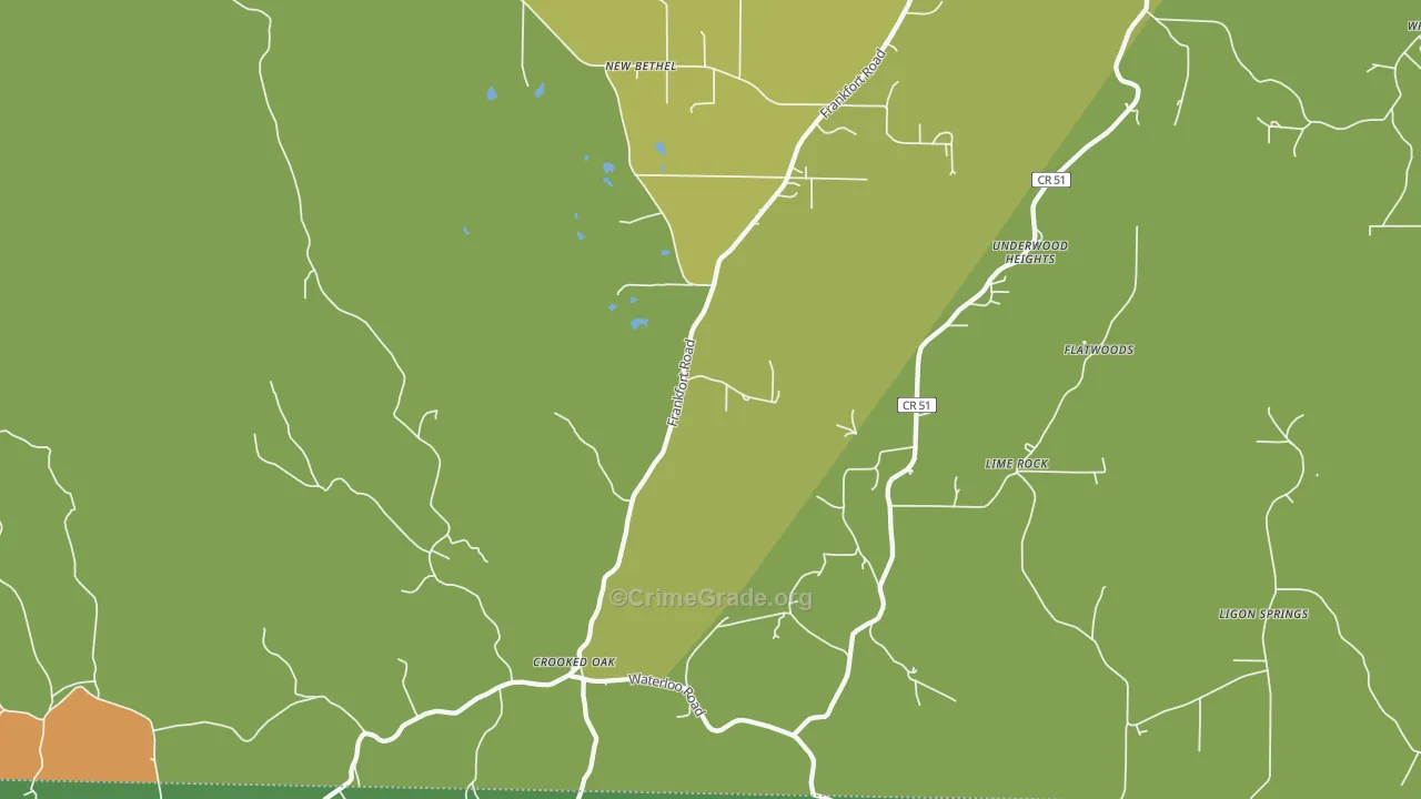 Crooked Oak, AL Map of Vehicle Theft Rates