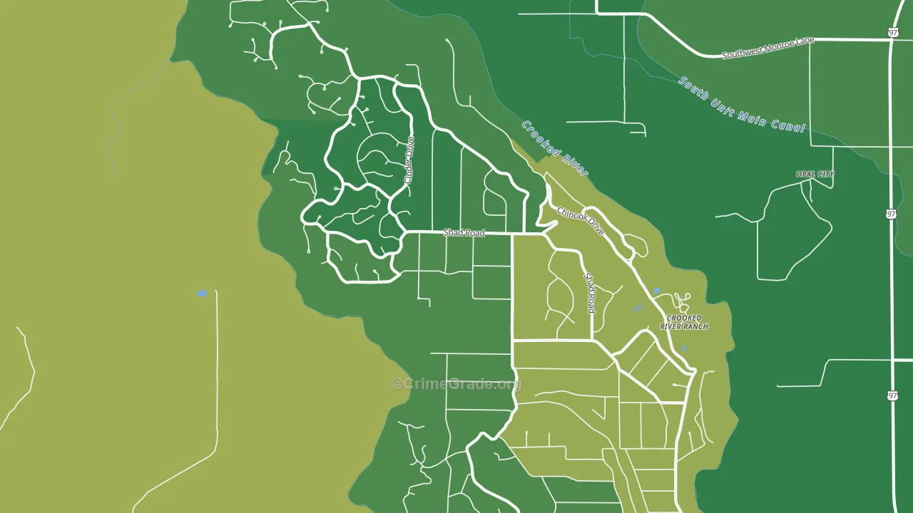 Crooked River Ranch, Terrebonne, OR Map of Vehicle Theft Rates