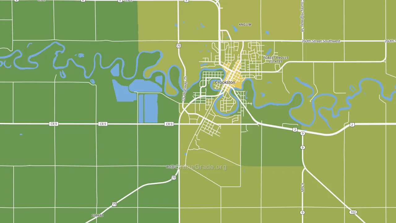 Crookston Junction, MN Map of Vehicle Theft Rates
