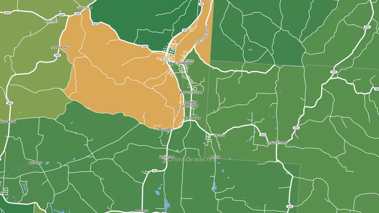 Crooksville, OH Map of Vehicle Theft Rates