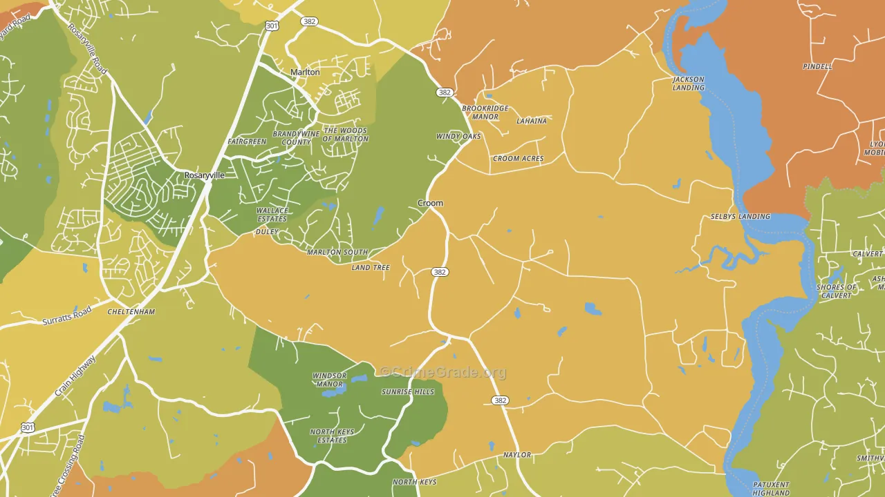 Croom, MD Map of Vehicle Theft Rates