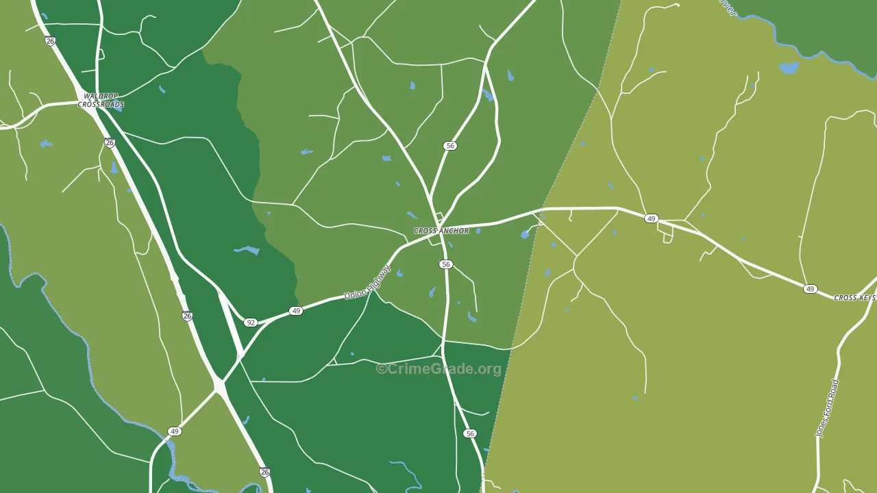 Cross Anchor, SC Map of Vehicle Theft Rates