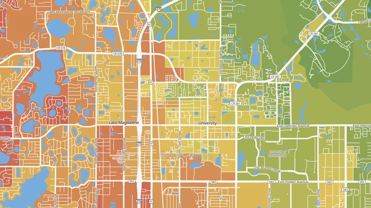 Cross Fletcher, University, FL Map of Vehicle Theft Rates