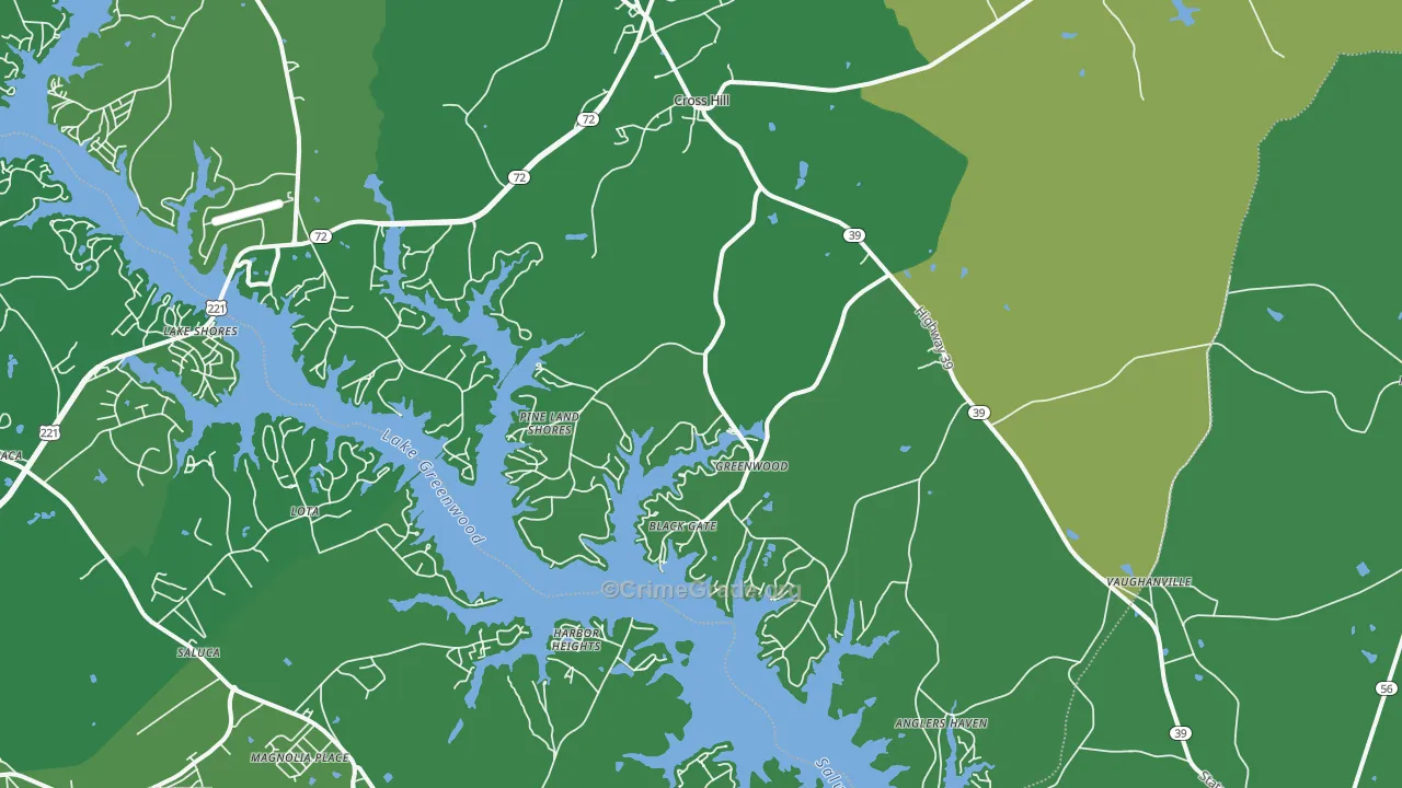 Cross Hill, SC Map of Vehicle Theft Rates