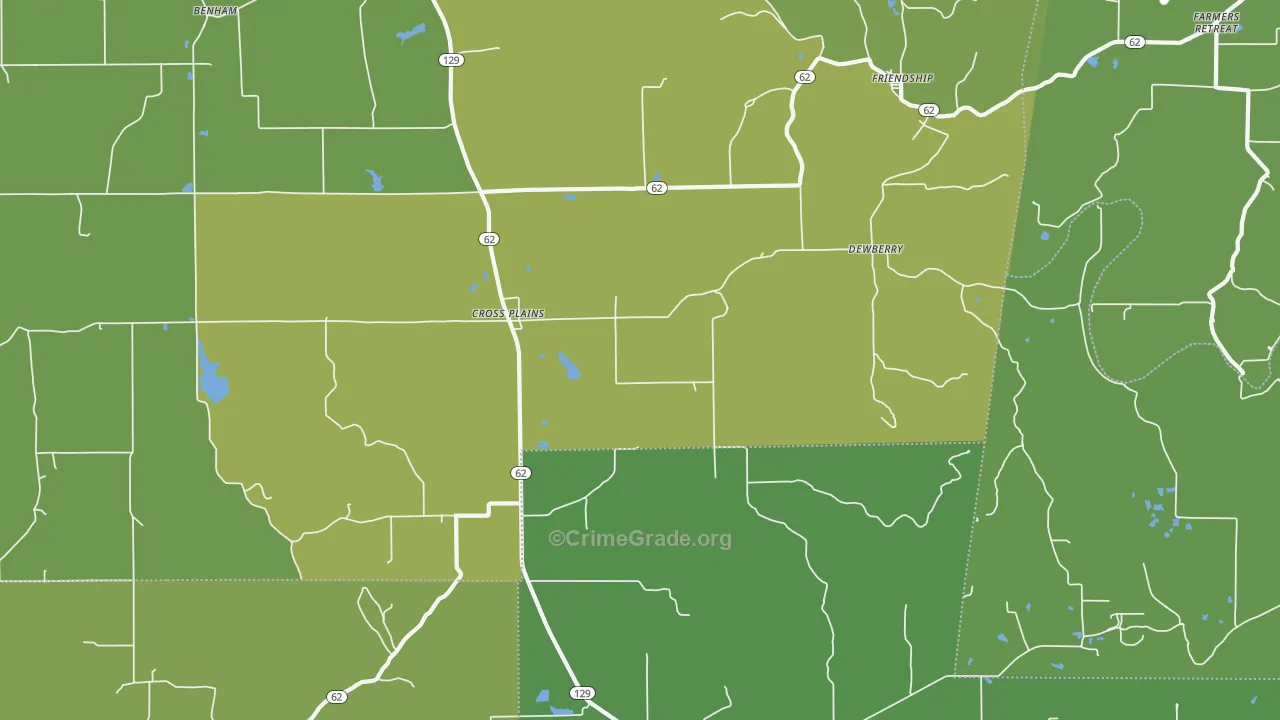 Cross Plains, IN Map of Vehicle Theft Rates