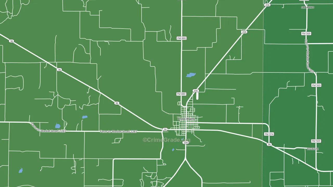 Cross Plains, TX Map of Vehicle Theft Rates