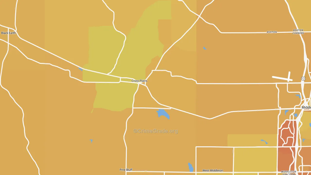 Cross Plains, WI Map of Vehicle Theft Rates