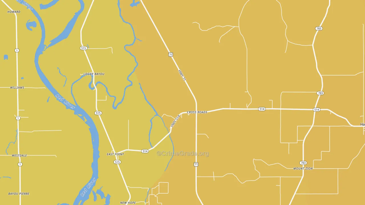 Cross Roads, LA Map of Vehicle Theft Rates