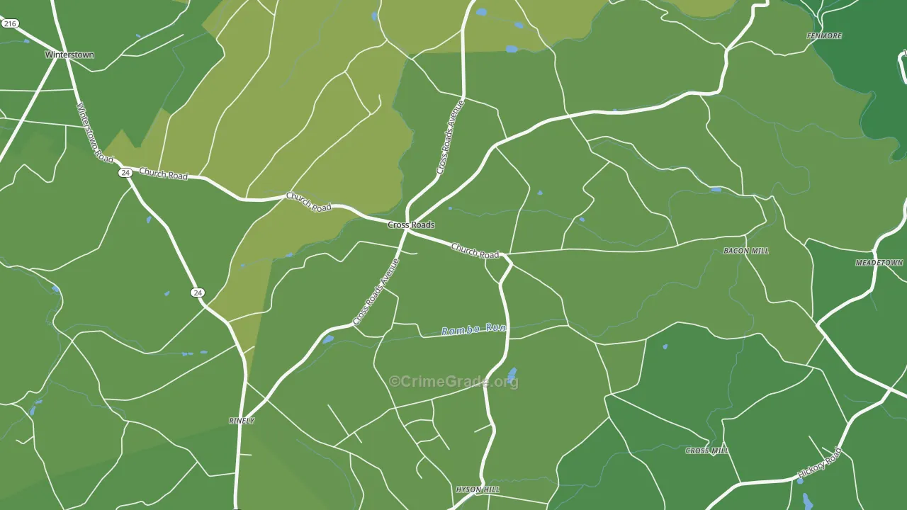 Cross Roads, PA Map of Vehicle Theft Rates