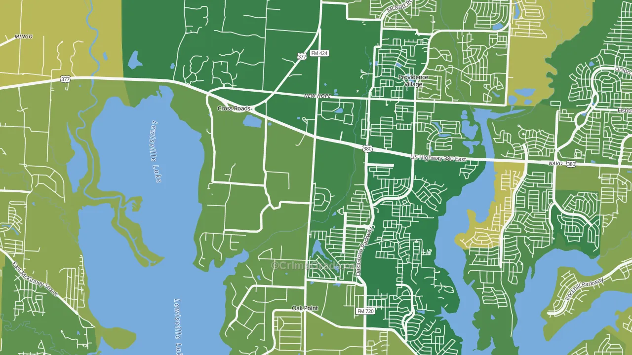 Cross Roads, TX Map of Vehicle Theft Rates